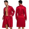 image:imageSWOMOG Mens 3 PCS Satin Robe with Pants amp Shorts Set Kimono Bathrobe Long Sleeve Sleepwear Pjs Sets with PocketsRed