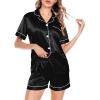 image:imageSWOMOG Satin Matching Pajamas Sets Couple Silk Button Down Nightwear Women amp Men Short Sleeve Sleepwear 2 Pieces LoungewearBlack