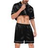 image:imageSWOMOG Satin Matching Pajamas Sets Couple Silk Button Down Nightwear Women amp Men Short Sleeve Sleepwear 2 Pieces LoungewearBlack