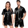 image:imageSWOMOG Satin Matching Pajamas Sets Couple Silk Button Down Nightwear Women amp Men Short Sleeve Sleepwear 2 Pieces LoungewearBlack