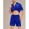 image:imageSWOMOG Satin Matching Pajamas Sets Couple Silk Button Down Nightwear Women amp Men Short Sleeve Sleepwear 2 Pieces LoungewearBlue