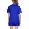 image:imageSWOMOG Satin Matching Pajamas Sets Couple Silk Button Down Nightwear Women amp Men Short Sleeve Sleepwear 2 Pieces LoungewearBlue