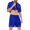 image:imageSWOMOG Satin Matching Pajamas Sets Couple Silk Button Down Nightwear Women amp Men Short Sleeve Sleepwear 2 Pieces LoungewearBlue