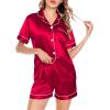 image:imageSWOMOG Satin Matching Pajamas Sets Couple Silk Button Down Nightwear Women amp Men Short Sleeve Sleepwear 2 Pieces LoungewearCamellia Red