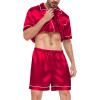 image:imageSWOMOG Satin Matching Pajamas Sets Couple Silk Button Down Nightwear Women amp Men Short Sleeve Sleepwear 2 Pieces LoungewearCamellia Red