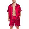 image:imageSWOMOG Satin Matching Pajamas Sets Couple Silk Button Down Nightwear Women amp Men Short Sleeve Sleepwear 2 Pieces LoungewearCamellia Red