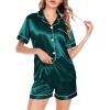 image:imageSWOMOG Satin Matching Pajamas Sets Couple Silk Button Down Nightwear Women amp Men Short Sleeve Sleepwear 2 Pieces LoungewearDark Green