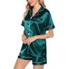 image:imageSWOMOG Satin Matching Pajamas Sets Couple Silk Button Down Nightwear Women amp Men Short Sleeve Sleepwear 2 Pieces LoungewearDark Green