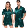 image:imageSWOMOG Satin Matching Pajamas Sets Couple Silk Button Down Nightwear Women amp Men Short Sleeve Sleepwear 2 Pieces LoungewearDark Green