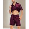 image:imageSWOMOG Satin Matching Pajamas Sets Couple Silk Button Down Nightwear Women amp Men Short Sleeve Sleepwear 2 Pieces LoungewearDark Wine Red