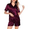 image:imageSWOMOG Satin Matching Pajamas Sets Couple Silk Button Down Nightwear Women amp Men Short Sleeve Sleepwear 2 Pieces LoungewearDark Wine Red