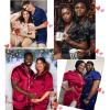 image:imageSWOMOG Satin Matching Pajamas Sets Couple Silk Button Down Nightwear Women amp Men Short Sleeve Sleepwear 2 Pieces LoungewearDark Wine Red