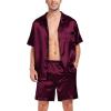 image:imageSWOMOG Satin Matching Pajamas Sets Couple Silk Button Down Nightwear Women amp Men Short Sleeve Sleepwear 2 Pieces LoungewearDark Wine Red