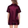 image:imageSWOMOG Satin Matching Pajamas Sets Couple Silk Button Down Nightwear Women amp Men Short Sleeve Sleepwear 2 Pieces LoungewearDeep Wine Red
