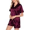image:imageSWOMOG Satin Matching Pajamas Sets Couple Silk Button Down Nightwear Women amp Men Short Sleeve Sleepwear 2 Pieces LoungewearDeep Wine Red