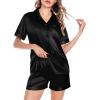 image:imageSWOMOG Satin Matching Pajamas Sets Couple Silk Button Down Nightwear Women amp Men Short Sleeve Sleepwear 2 Pieces LoungewearDimblack