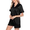 image:imageSWOMOG Satin Matching Pajamas Sets Couple Silk Button Down Nightwear Women amp Men Short Sleeve Sleepwear 2 Pieces LoungewearDimblack