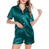 image:imageSWOMOG Satin Matching Pajamas Sets Couple Silk Button Down Nightwear Women amp Men Short Sleeve Sleepwear 2 Pieces LoungewearGreen