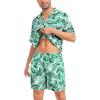 image:imageSWOMOG Satin Matching Pajamas Sets Couple Silk Button Down Nightwear Women amp Men Short Sleeve Sleepwear 2 Pieces LoungewearGreen Leaves