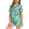 image:imageSWOMOG Satin Matching Pajamas Sets Couple Silk Button Down Nightwear Women amp Men Short Sleeve Sleepwear 2 Pieces LoungewearGreen Leaves