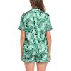 image:imageSWOMOG Satin Matching Pajamas Sets Couple Silk Button Down Nightwear Women amp Men Short Sleeve Sleepwear 2 Pieces LoungewearGreen Leaves