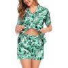 image:imageSWOMOG Satin Matching Pajamas Sets Couple Silk Button Down Nightwear Women amp Men Short Sleeve Sleepwear 2 Pieces LoungewearGreen Leaves