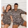 image:imageSWOMOG Satin Matching Pajamas Sets Couple Silk Button Down Nightwear Women amp Men Short Sleeve Sleepwear 2 Pieces LoungewearLeopard