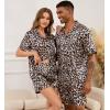 image:imageSWOMOG Satin Matching Pajamas Sets Couple Silk Button Down Nightwear Women amp Men Short Sleeve Sleepwear 2 Pieces LoungewearLeopard