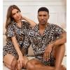 image:imageSWOMOG Satin Matching Pajamas Sets Couple Silk Button Down Nightwear Women amp Men Short Sleeve Sleepwear 2 Pieces LoungewearLeopard