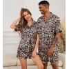 image:imageSWOMOG Satin Matching Pajamas Sets Couple Silk Button Down Nightwear Women amp Men Short Sleeve Sleepwear 2 Pieces LoungewearLeopard