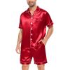 image:imageSWOMOG Satin Matching Pajamas Sets Couple Silk Button Down Nightwear Women amp Men Short Sleeve Sleepwear 2 Pieces LoungewearLight Red