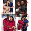 image:imageSWOMOG Satin Matching Pajamas Sets Couple Silk Button Down Nightwear Women amp Men Short Sleeve Sleepwear 2 Pieces LoungewearLight Red