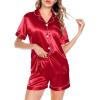 image:imageSWOMOG Satin Matching Pajamas Sets Couple Silk Button Down Nightwear Women amp Men Short Sleeve Sleepwear 2 Pieces LoungewearLight Red