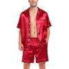 image:imageSWOMOG Satin Matching Pajamas Sets Couple Silk Button Down Nightwear Women amp Men Short Sleeve Sleepwear 2 Pieces LoungewearLight Red