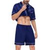 image:imageSWOMOG Satin Matching Pajamas Sets Couple Silk Button Down Nightwear Women amp Men Short Sleeve Sleepwear 2 Pieces LoungewearNavy Blue