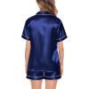 image:imageSWOMOG Satin Matching Pajamas Sets Couple Silk Button Down Nightwear Women amp Men Short Sleeve Sleepwear 2 Pieces LoungewearNavy Blue