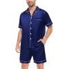 image:imageSWOMOG Satin Matching Pajamas Sets Couple Silk Button Down Nightwear Women amp Men Short Sleeve Sleepwear 2 Pieces LoungewearNavy Blue