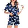 image:imageSWOMOG Satin Matching Pajamas Sets Couple Silk Button Down Nightwear Women amp Men Short Sleeve Sleepwear 2 Pieces LoungewearNavy Blue Zebra