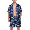image:imageSWOMOG Satin Matching Pajamas Sets Couple Silk Button Down Nightwear Women amp Men Short Sleeve Sleepwear 2 Pieces LoungewearNavy Blue Zebra