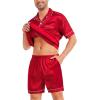 image:imageSWOMOG Satin Matching Pajamas Sets Couple Silk Button Down Nightwear Women amp Men Short Sleeve Sleepwear 2 Pieces LoungewearRed Leopard
