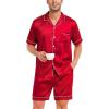 image:imageSWOMOG Satin Matching Pajamas Sets Couple Silk Button Down Nightwear Women amp Men Short Sleeve Sleepwear 2 Pieces LoungewearRed Leopard