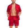 image:imageSWOMOG Satin Matching Pajamas Sets Couple Silk Button Down Nightwear Women amp Men Short Sleeve Sleepwear 2 Pieces LoungewearRed Leopard