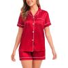 image:imageSWOMOG Satin Matching Pajamas Sets Couple Silk Button Down Nightwear Women amp Men Short Sleeve Sleepwear 2 Pieces LoungewearRed Leopard