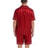 image:imageSWOMOG Satin Matching Pajamas Sets Couple Silk Button Down Nightwear Women amp Men Short Sleeve Sleepwear 2 Pieces LoungewearRed Striped