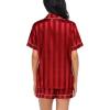 image:imageSWOMOG Satin Matching Pajamas Sets Couple Silk Button Down Nightwear Women amp Men Short Sleeve Sleepwear 2 Pieces LoungewearRed Striped