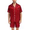 image:imageSWOMOG Satin Matching Pajamas Sets Couple Silk Button Down Nightwear Women amp Men Short Sleeve Sleepwear 2 Pieces LoungewearRed Striped