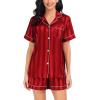 image:imageSWOMOG Satin Matching Pajamas Sets Couple Silk Button Down Nightwear Women amp Men Short Sleeve Sleepwear 2 Pieces LoungewearRed Striped