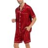 image:imageSWOMOG Satin Matching Pajamas Sets Couple Silk Button Down Nightwear Women amp Men Short Sleeve Sleepwear 2 Pieces LoungewearRed Striped