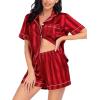 image:imageSWOMOG Satin Matching Pajamas Sets Couple Silk Button Down Nightwear Women amp Men Short Sleeve Sleepwear 2 Pieces LoungewearRed Striped