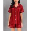 image:imageSWOMOG Satin Matching Pajamas Sets Couple Silk Button Down Nightwear Women amp Men Short Sleeve Sleepwear 2 Pieces LoungewearRed Striped